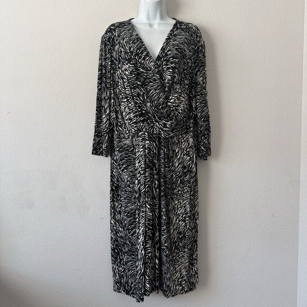 Lafayette 148 New York Wrap Dress Women XXL Geometric Black White Quiet Luxury
